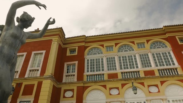 Cinematic wide shot of Palacio Fronteira Palace, aka Palacio dos Marqueses de Fronteira, one of the hidden gems of Lisbon, Portugal, dating from 1671.