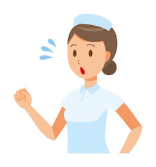 A woman nurse wearing a nurse hat and white coat is running