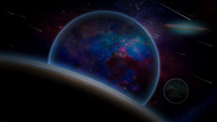 Fototapeta na wymiar Purple Exo Planets System