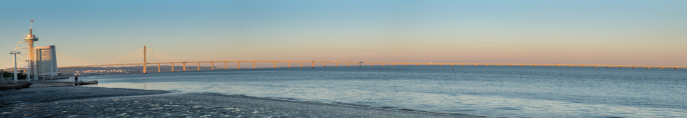 Fototapeta na wymiar Large panoramic view of Vasco da Gama Bridge, Longest Bridge In Europe
