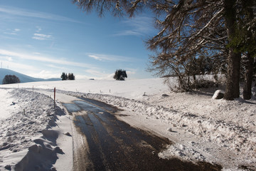 snowy road in winter, located in black forest germany