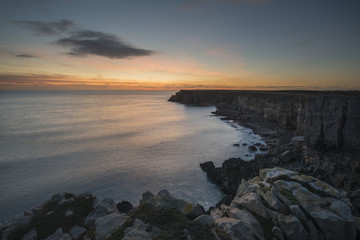 Stunning landscape image of cliffs around St Govan's Head on Pembrokeshire Coast in Wales
