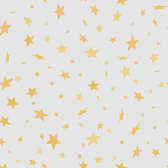 Bright festive seamless  background with many sparkling gold 3d stars.