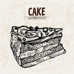 Digital vector detailed line art slice of cake