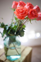 Luxury bouquet made of red roses in flower shop Valentines Bouquet of red roses