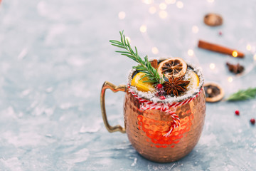 Christmas Mulled wine with slice of orange and spices.