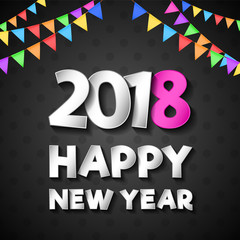 Concept of multicoloured poster for Happy New Year 2018.  Vector.