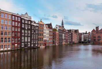 Fototapeta na wymiar Typical dutch historic houses over canal, Amsterdam, Netherlands, retro toned