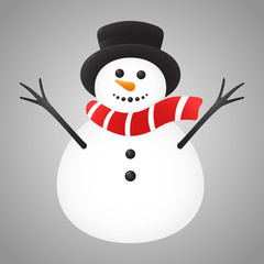Cute Snowman isolated on silver background. Vector.
