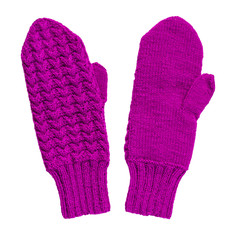 Violet knitted mittens isolated on a white background