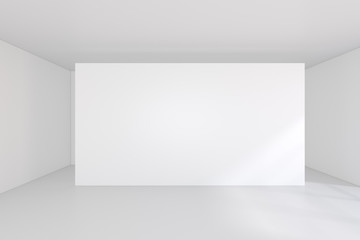 Large white billboard standing near a window in a white room. 3D rendering.