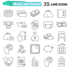 Money and finance line icons set
