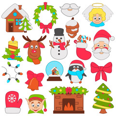 Christmas and New Year color icons set