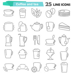 Coffee and tea line icons set for web and mobile design