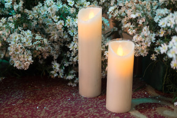 White burning advent candles for decorations