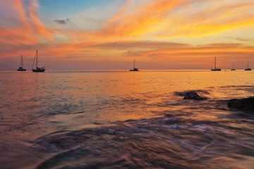 Fototapeta na wymiar Panoramic view on sunset sea