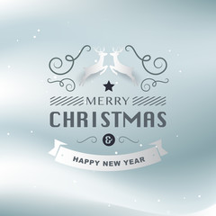 Merry christmas and Happy New Year greeting card typography flyer template with lettering. Poster, card, label, banner and reindeer design. Vector illustration
