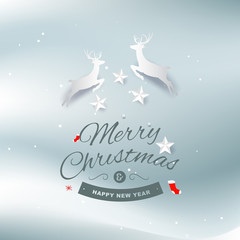 Fototapeta na wymiar Merry christmas and Happy New Year greeting card typography flyer template with lettering. Poster, card, label, banner and reindeer design. Vector illustration 