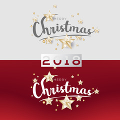 Merry christmas and Happy New Year greeting card typography flyer template with lettering. Poster, card, label, banner and reindeer design. Vector illustration
