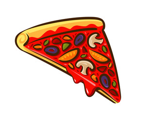 Slice of pizza. Italian food, pizzeria, baking concept. Cartoon vector illustration