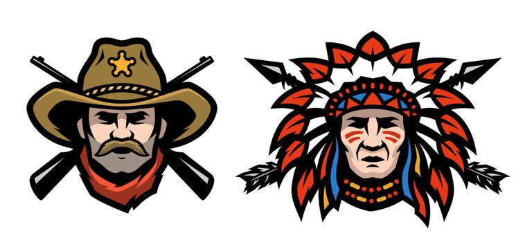 Head of cowboy and Indian.