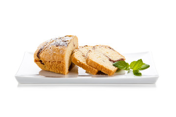 Pound cake with chocolate icing 