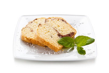 Pound cake with chocolate icing 