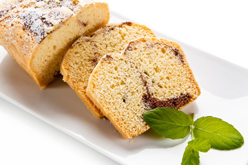 Pound cake with chocolate icing 