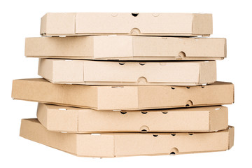 packing boxes with pizza on a white background