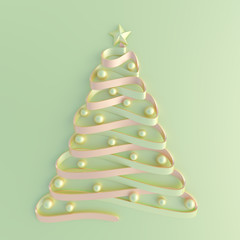 Christmas Tree Shaped Ribbon. Concept image of a christmas tree shaped ribbon in pastel colors.