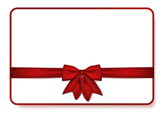 Gift card with red bow and Ribbon. Vector Illustration. Mock up gift card. Vector
