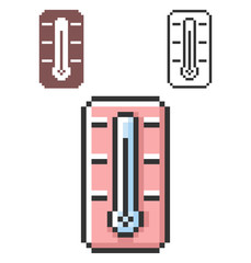 Pixel icon of thermometer in three variants. Fully editable
