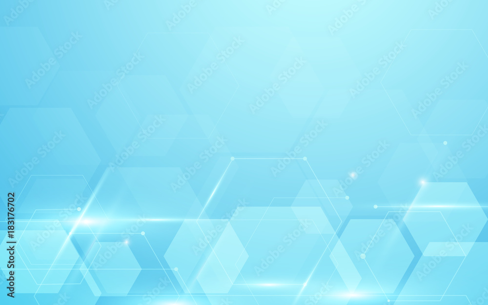 Poster abstract blue hexagons hi tech technology concept background. space for your text