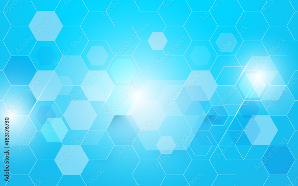 Poster abstract blue hexagons technology concept background. space for your text