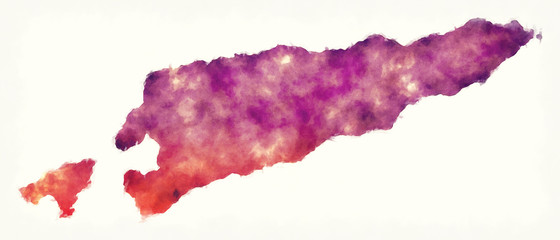 East Timor watercolor map in front of a white background