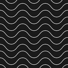 Horizontal thin wavy lines vector seamless pattern. Subtle black monochrome background, simple geometric repeat texture with delicate waves. Design for decor, prints, textile, fabric, digital, web