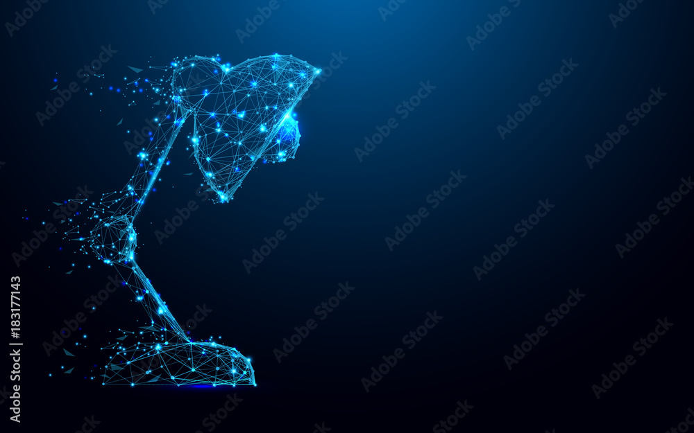 Fototapete abstract table lamp from lines and triangles, point connecting network on blue background. illustrat