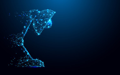 Abstract Table Lamp from lines and triangles, point connecting network on blue background. Illustration vector