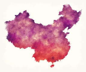 China watercolor map in front of a white background