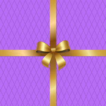 Tied Gold Bow on Crossed Ribbons Center of Vector
