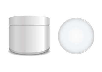 Big white plastic tube with round white cap. Vector packaging mock up template. Front view for your design