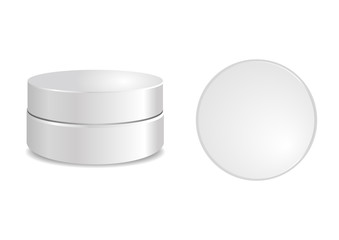White round box with round cap. Vector packaging mock up template. Mock up tube for your design