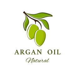 Vector emblem. Argan oil logotype. Beauty and cosmetics oils - argan. Logo in trendy linear style