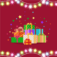 Crismas Presents in Festive Boxes Vector Illustration