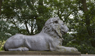 metal sculpture of lion