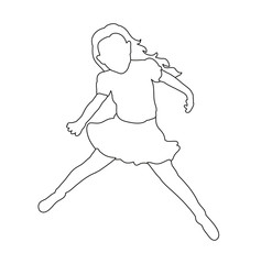 vector, isolated sketch little girl jumping