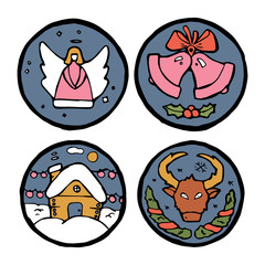 Set of Christmas and New Year round emblems