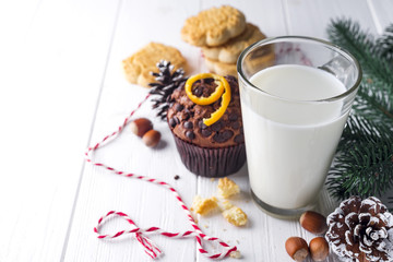 Cookie with milk and christmas tree