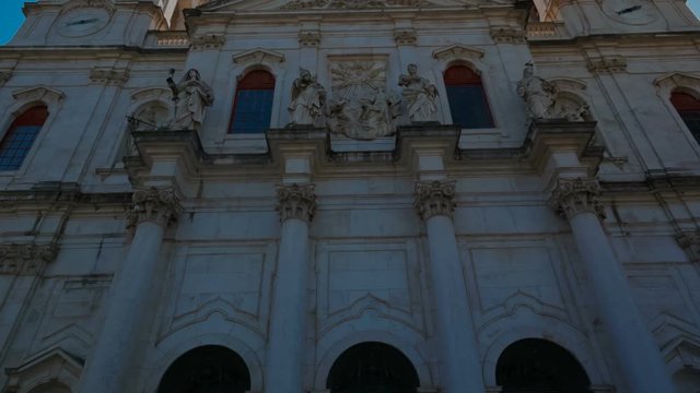 A POV gimbal shot of the Basilica da Estrela in Lisbon, Portugal. The basilica was finished in 1790 and the first church in the world dedicated to the Sacred Heart of Jesus.