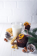 Cookie with milk and christmas tree